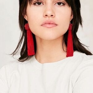 Vanessa Mooney Astrid Knotted Tassel Earrings in Burgundy